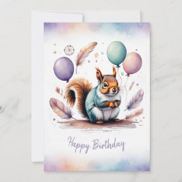 Adorable Watercolor Squirrel Happy Birthday シーズンカード