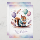 Adorable Watercolor Squirrel Happy Birthday シーズンカード (正面/裏面)