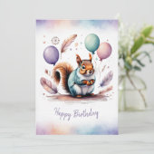 Adorable Watercolor Squirrel Happy Birthday シーズンカード (スタンド正面)