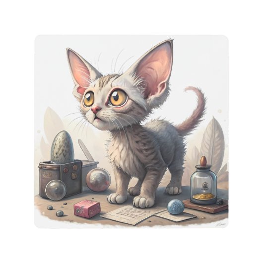 Adorable Weird Cat with Big Eyes メタルプリント (正面)