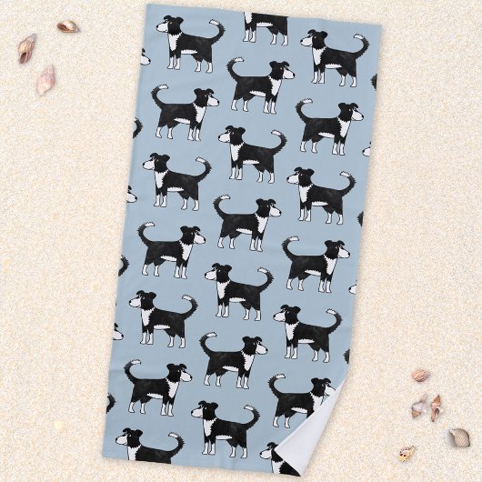 Adorable Welsh Border Collie Sheep Dog Pattern ビーチタオル