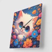 Adorable White Kitten With Bright Blue Eyes スクエア壁時計 (傾斜)