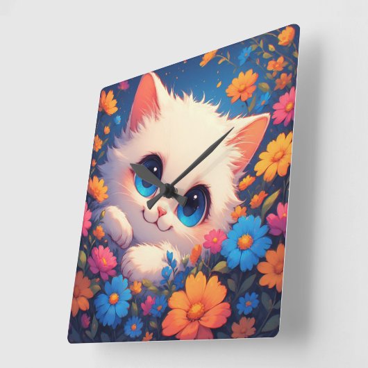 Adorable White Kitten With Bright Blue Eyes スクエア壁時計 (傾斜)