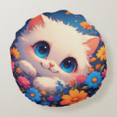 Adorable White Kitten With Bright Blue Eyes ラウンドクッション (裏面)