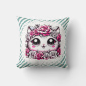 Adorable White Kitten with Rose Crown  クッション (正面)
