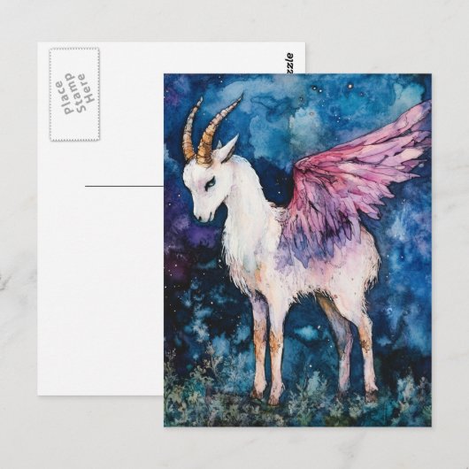 Adorable White Winged Goat ポストカード (正面/裏面)