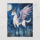 Adorable Winged Fantasy Goat Full Moon ポストカード (正面)
