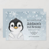 Adorable Winter Penguin Birthday invitation 招待状 (正面/裏面)