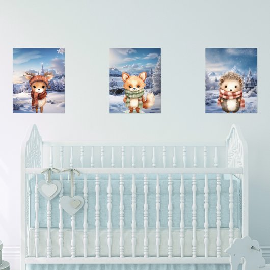 Adorable Winter Woodland Animals Wall Print Set