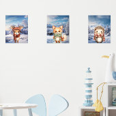 Adorable Winter Woodland Animals Wall Print Set