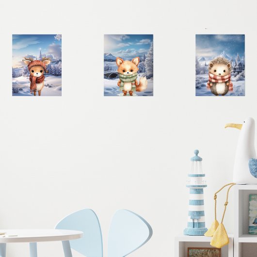 Adorable Winter Woodland Animals Wall Print Set