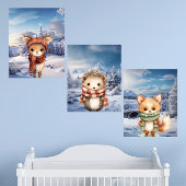 Adorable Winter Woodland Animals Wall Print Set