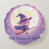 Adorable Witch Flying Halloween Round Pillow ラウンドクッション (裏面)