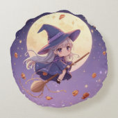 Adorable Witch Flying Over the Moon Round Pillow ラウンドクッション (裏面)