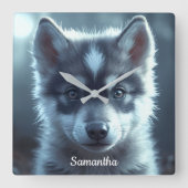 Adorable Wolf Baby in the Moonlight スクエア壁時計 (正面)
