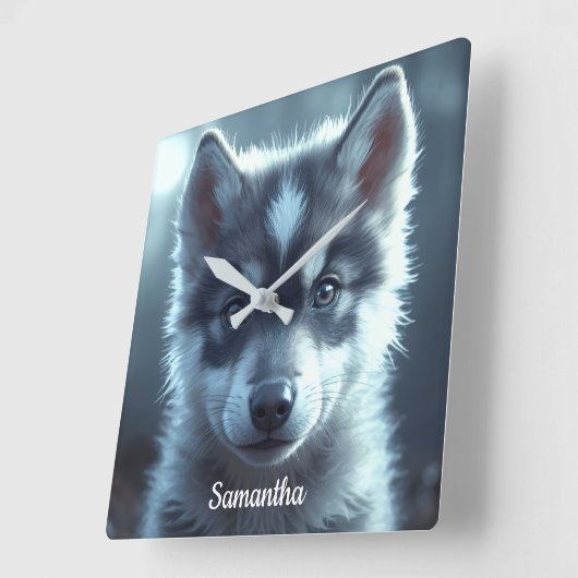 Adorable Wolf Baby in the Moonlight スクエア壁時計 (傾斜)