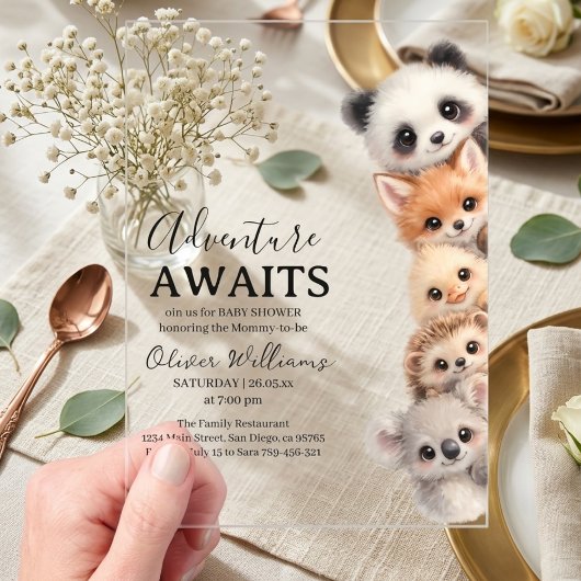 Adorable Woodland Animals Baby Shower  アクリル招待状