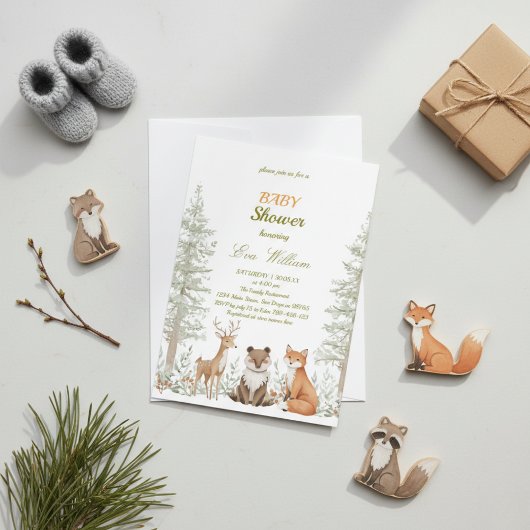 Adorable Woodland Animals Baby Shower Invitation 招待状