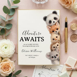 Adorable Woodland Animals Baby Shower Invitation 招待状