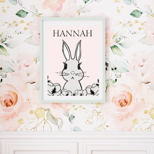 Adorable Woodland Baby Bunny Magnolia Floral ポスター