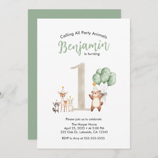 Adorable Woodland Creatures Party Invitation 招待状 (正面/裏面)