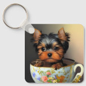 Adorable Yorkie In A Teacup  キーホルダー (正面)