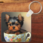 Adorable Yorkie In A Teacup  キーホルダー (裏面)