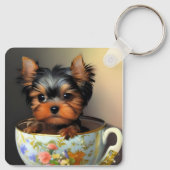 Adorable Yorkie In A Teacup  キーホルダー (裏面)