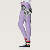 Adorable zebra Purple background Cute Girly レギンス (左)