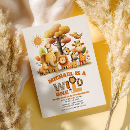 Adorable ZOO Animals WILD ONE Safari 1st Birthday  招待状