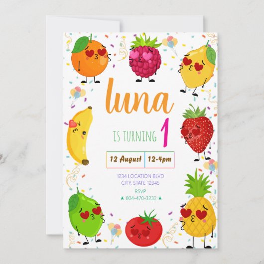 AdorableFruit誕生日招待状 招待状 (正面)