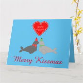 Adorables focas besándose en Navidad para esposo p カード (黄色い花)