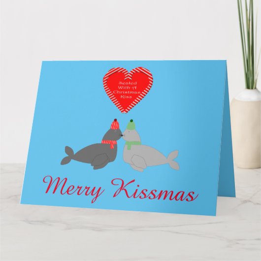 Adorables focas besándose en Navidad para esposo p カード (正面)