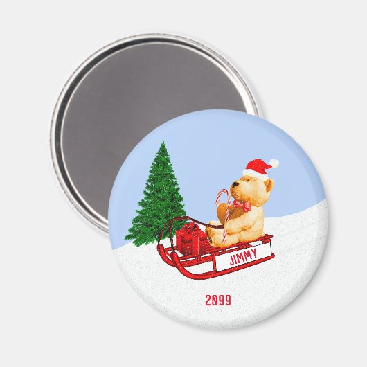 AdorableTeddy Bear on Sled w Present マグネット (正面/裏面)