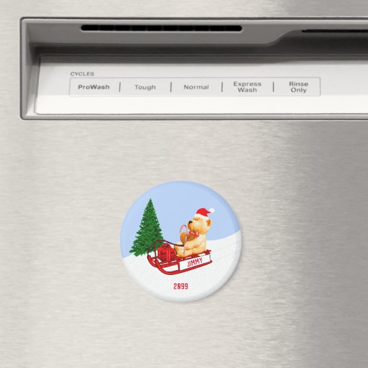 AdorableTeddy Bear on Sled w Present マグネット (インサイチュ (食洗機))