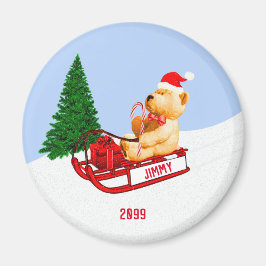 AdorableTeddy Bear on Sled w Present マグネット