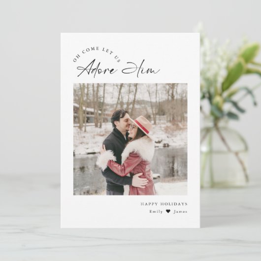 Adore Him宗教的キリスト教の家族ミニマルの写真 シーズンカード (スタンド正面)