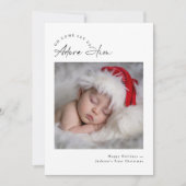 Adore Him宗教的ベビーの初めてのクリスマス写真 シーズンカード (正面)