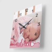 Adored Baby Girlフォトピンク子供部屋 スクエア壁時計 (傾斜)