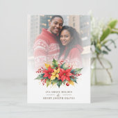 Adorned Christmas Floral Garland Poinsettias Photo 招待状 (スタンド正面)