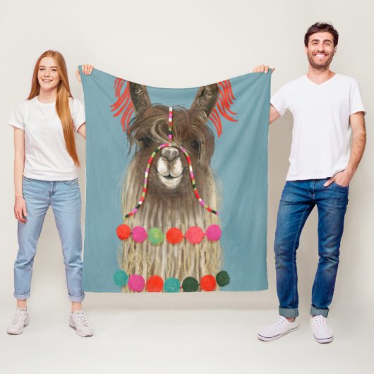 Adorned Llama – ブラウン フリースブランケット (インサイチュ)