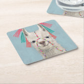 Adorned Llama – 白 スクエアペーパーコースター (アングル)