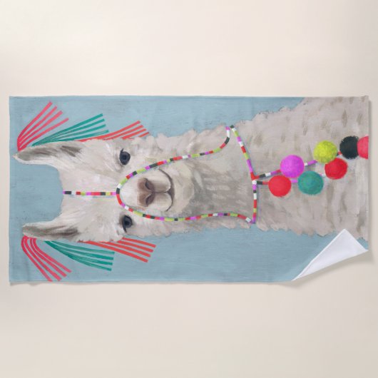 Adorned Llama – 白 ビーチタオル (正面)