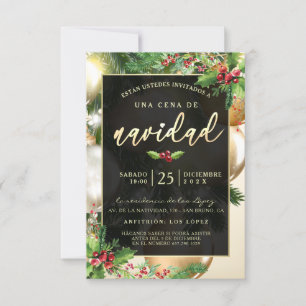 Adornos Dorados Invitacion a una Cenia Navidea 招待状