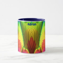 ADRIAN ~ 3D フラクタル ~ ピンク、黄色、赤と青 マグカップ