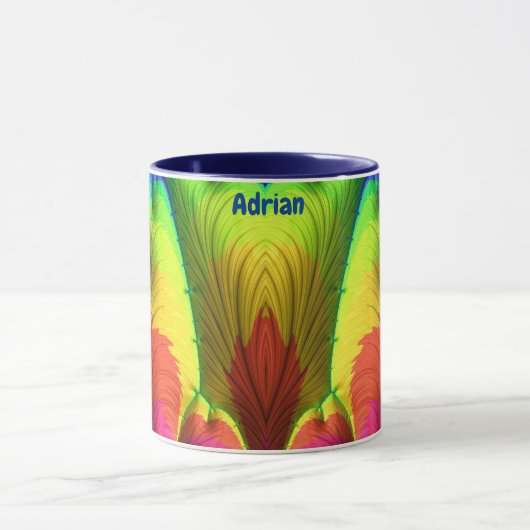 ADRIAN ~ 3D フラクタル ~ ピンク、黄色、赤と青 マグカップ (中央)