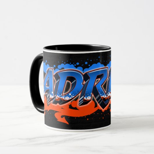 Adrian Vorname Name Graffiti blue orange Tasse マグカップ (正面左)