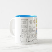 AdrienおよびJakeのぬり絵帳のマグ(引用文なしで) ツートーンマグカップ (正面左)