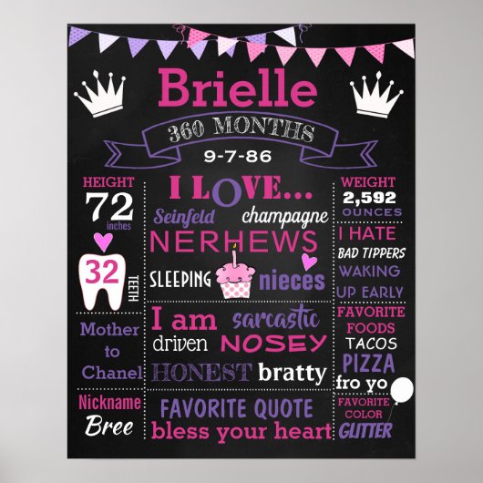 Adult 30th Birthday cake smash chalkboard sign ポスター (正面)