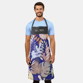 Adult Apron : Abstract Leaves (blue) & Text Bar エプロン (着用した状態)
